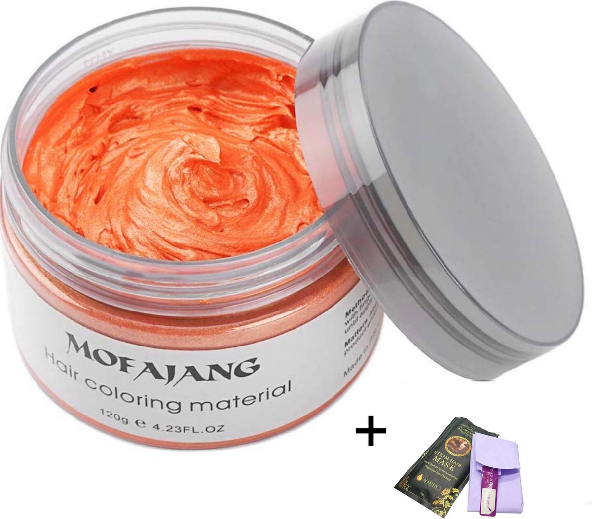 Mofajang Japanse Haarkleur wax|Oranje|Inclusief haarmasker met haarcap|Haarverf|Tijdelijk haarkleur verandering|Carnaval/Cosplay natuurlijk haarcrème|